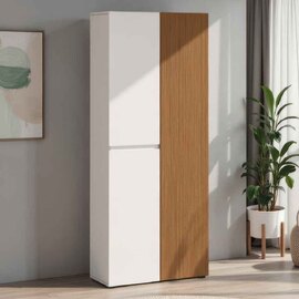 Inverness High Gloss Tall Shoe Cabinet With 3 Doors In White And Oak