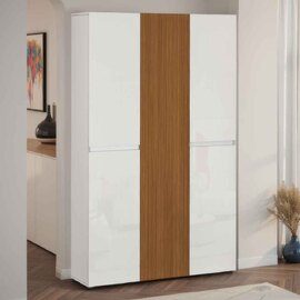 Inverness High Gloss Tall Shoe Cabinet With 5 Doors In White And Oak