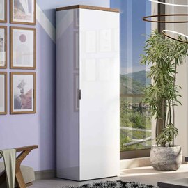 Inverness High Gloss Wardrobe With 1 Door In White And Oak