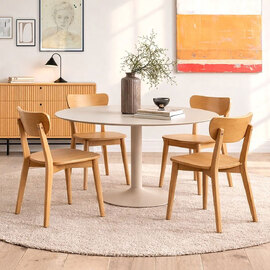 Ionia Beige Wooden Dining Table with 4 Riga Oak Chairs