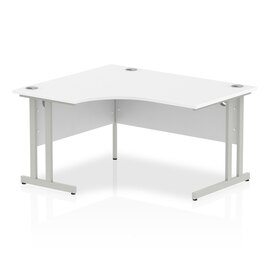 Isle 140cm White Left Computer Desk With Silver Cantilever Leg
