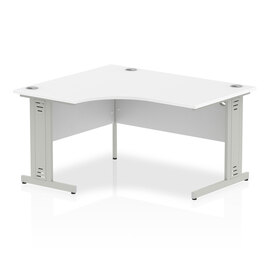 Isle 140cm White Left Computer Desk With Silver Managed Leg