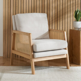 Issaquah Fabric 1 Seater Sofa With Wooden Frame In Grey And Oak