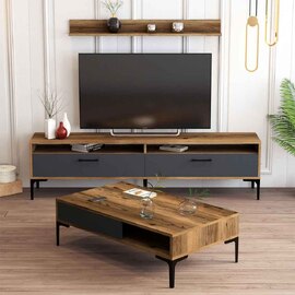 Istanbul Wooden Entertainment Unit and Coffee Table Set in Walnut and Anthracite