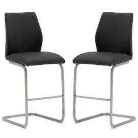 Ithaca Black Faux Leather Bar Stools With Chrome Base In Pair