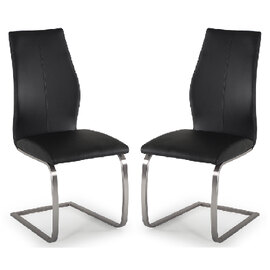 Ithaca Black Faux Leather Dining Chairs With Chrome Base In Pair