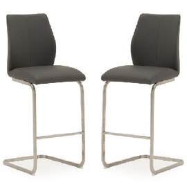 Ithaca Grey Faux Leather Bar Chairs With Chrome Base In Pair