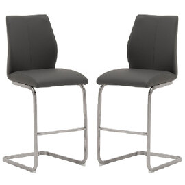 Ithaca Grey Faux Leather Bar Stools With Chrome Base In Pair