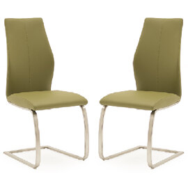 Ithaca Olive Faux Leather Dining Chairs With Chrome Base In Pair