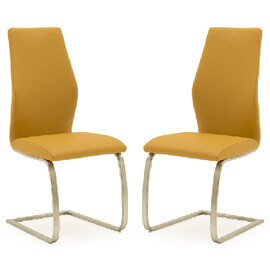 Ithaca Pumpkin Faux Leather Dining Chairs Chrome Base In Pair