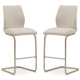 Ithaca Taupe Faux Leather Bar Chairs With Chrome Base In Pair