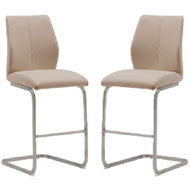 Ithaca Taupe Faux Leather Bar Stools With Chrome Base In Pair
