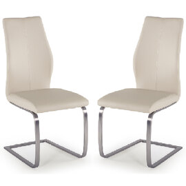 Ithaca Taupe Faux Leather Dining Chairs With Chrome Base In Pair