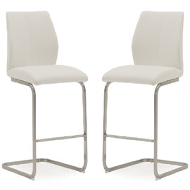 Ithaca White Faux Leather Bar Chairs With Chrome Base In Pair
