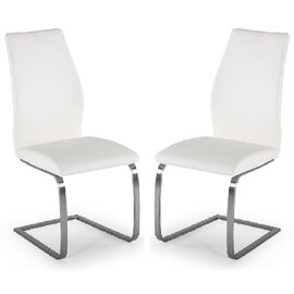 Ithaca White Faux Leather Dining Chairs With Chrome Base In Pair