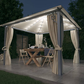 Ivan 3m x 3m Gazebo With Cream Curtain And LED Lights