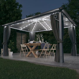 Ivan 4m x 3m Gazebo With Anthracite Curtain And LED Lights
