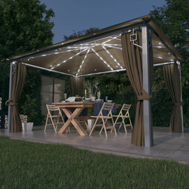 Ivan 4m x 3m Gazebo With Taupe Curtain And LED Lights