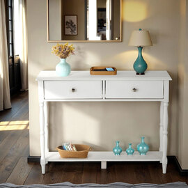 Iverion Wooden Console Table with 2 Drawers in White