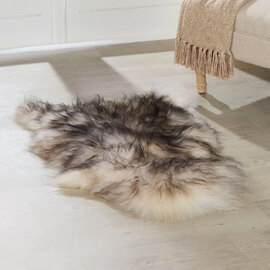 Ivins Fabric Sheepskin Rug In Black Tipped