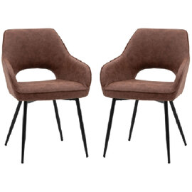 Ivoryton Brown Leather Dining Chairs With Black Legs In Pair