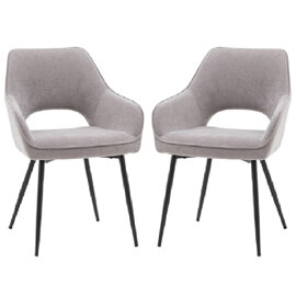 Ivoryton Grey Velvet Dining Chairs With Black Legs In Pair