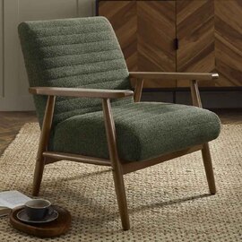 Izenel Fabric Armchair With Wooden Frame in Olive Green