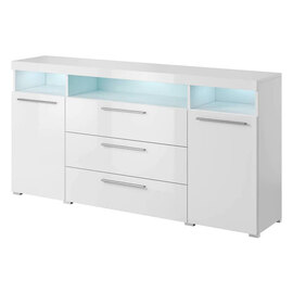 Izola Gloss Sideboard Wide 2 Doors 3 Drawers In White With LED