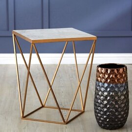 Shalom Square White Marble Top Side Table With Gold Frame