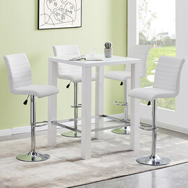 Jam Square Glass White Gloss Bar Table 4 Ripple White Stools