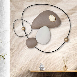 Jamie Metal Pebbles Wall Art in Beige and White