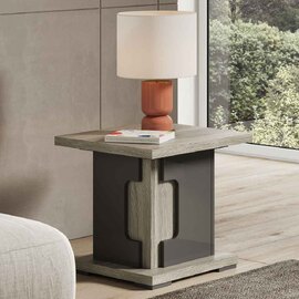 Avora High Gloss Lamp Table in Dark Grey Pine and LED