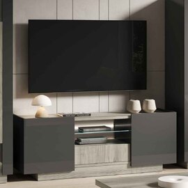 Avora High Gloss TV Stand in Dark Grey Pine and LED
