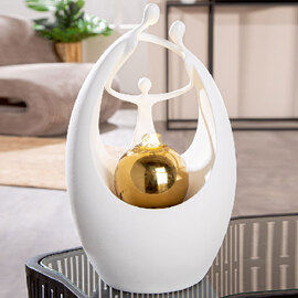 Jarlon Poly Fountain Family Sculpture in White and Gold