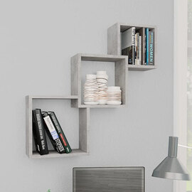 Javana Wooden Cube Wall Shelf In Concrete Effect