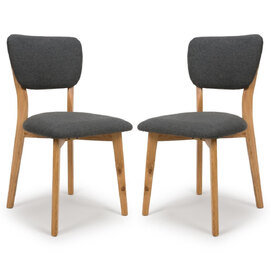 Javion Oak Wooden Dining Chairs With Fabric Seat In Pair