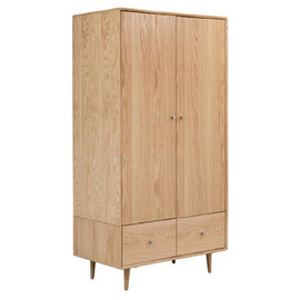 Javion Wooden Wardrobe With 2 Doors 2 Drawers In Natural Oak