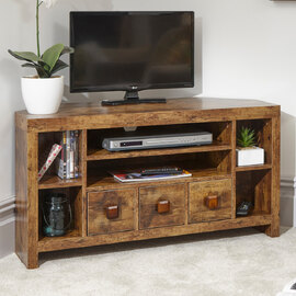 Jawcraig Wooden Corner TV Stand With 3 Drawers In Brown