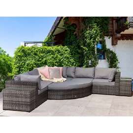 Jeana Rattan Garden Corner Sofa Set With 2 Side Tables In Grey
