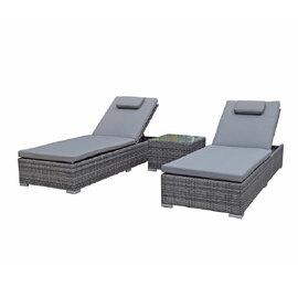 Jeana Rattan Garden Sun Loungers With Drink Table In Grey