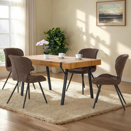 Jenlora Light Oak Wooden Dining Table with 4 Qinson Brown Chairs