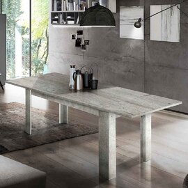 Jennings Large High Gloss Extending Dining Table In White And Concrete