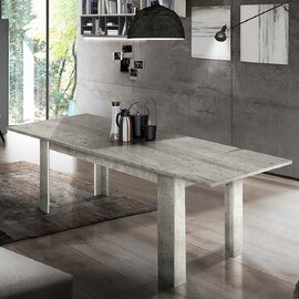 Jennings Medium High Gloss Extending Dining Table In White And Concrete