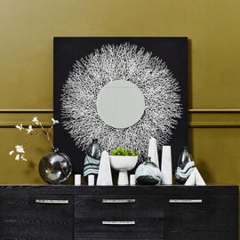Jenvora Plastic Mirrored Wall Art in White and Black