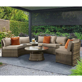 Jeren Rattan Garden Half Moon Sofa Set With Coffee Table In Brown