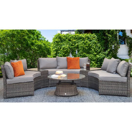 Jeren Rattan Garden Half Moon Sofa Set With Coffee Table In Grey