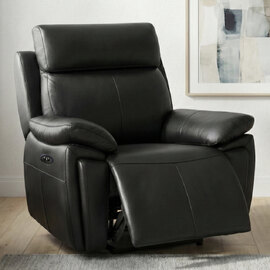 Jerion Leather Electric Recliner 1 Seater Sofa in Black