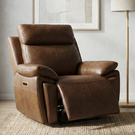 Jerion Leather Electric Recliner 1 Seater Sofa in Tan