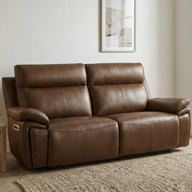 Jerion Leather Electric Recliner 3 Seater Sofa in Tan