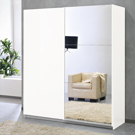 Jessica Extra Large Gloss Mirrored Sliding Door Wardrobe In White